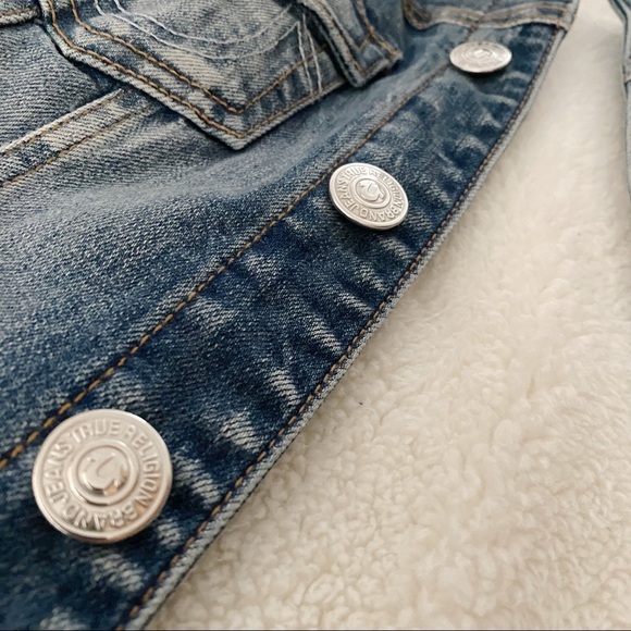 TRUE RELIGION DENIM FAUX FUR LINED FALL WINTER QUILTED JEAN JACKET OUTERWEAR S - Picture 8 of 8